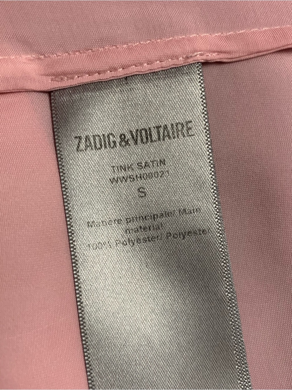Zadig & Voltaire Blouse Top Womens S Tink Satin Vneck Long Sleeve Pink Glam - Picture 15 of 16